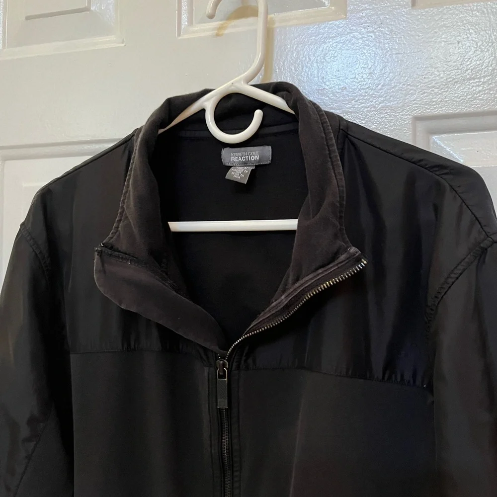 Kenneth Cole Reaction Slightly Distressed Black Jacket With Satin Accents